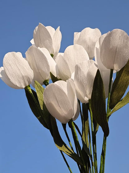White Tulip Bouquet DIY Crepe Paper Flower for Home Decor, Wedding Centerpieces & Rustic Events Making Kit 12 pcs