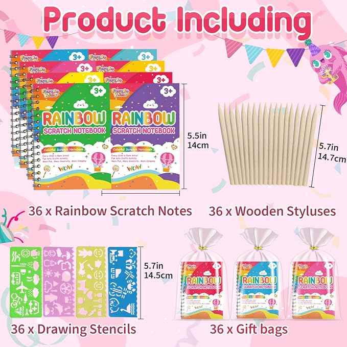 Scratch Art Party Favors for Kids 8-12: 36 Pack Rainbow Scratch Art Notebook, Easter Basket Stuffers, Coloring Books Goodie Bags Stuffers for Kid, Bulk Classroom Birthday Gifts for Student
