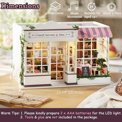 TuKIIE DIY Miniature Dollhouse Kit with Furniture, 1:24 Scale Creative Room Opened & Closed Wooden Doll House Plus Dust Proof & Music Movement for Kids Teens Adults(Sweet Berries Time)