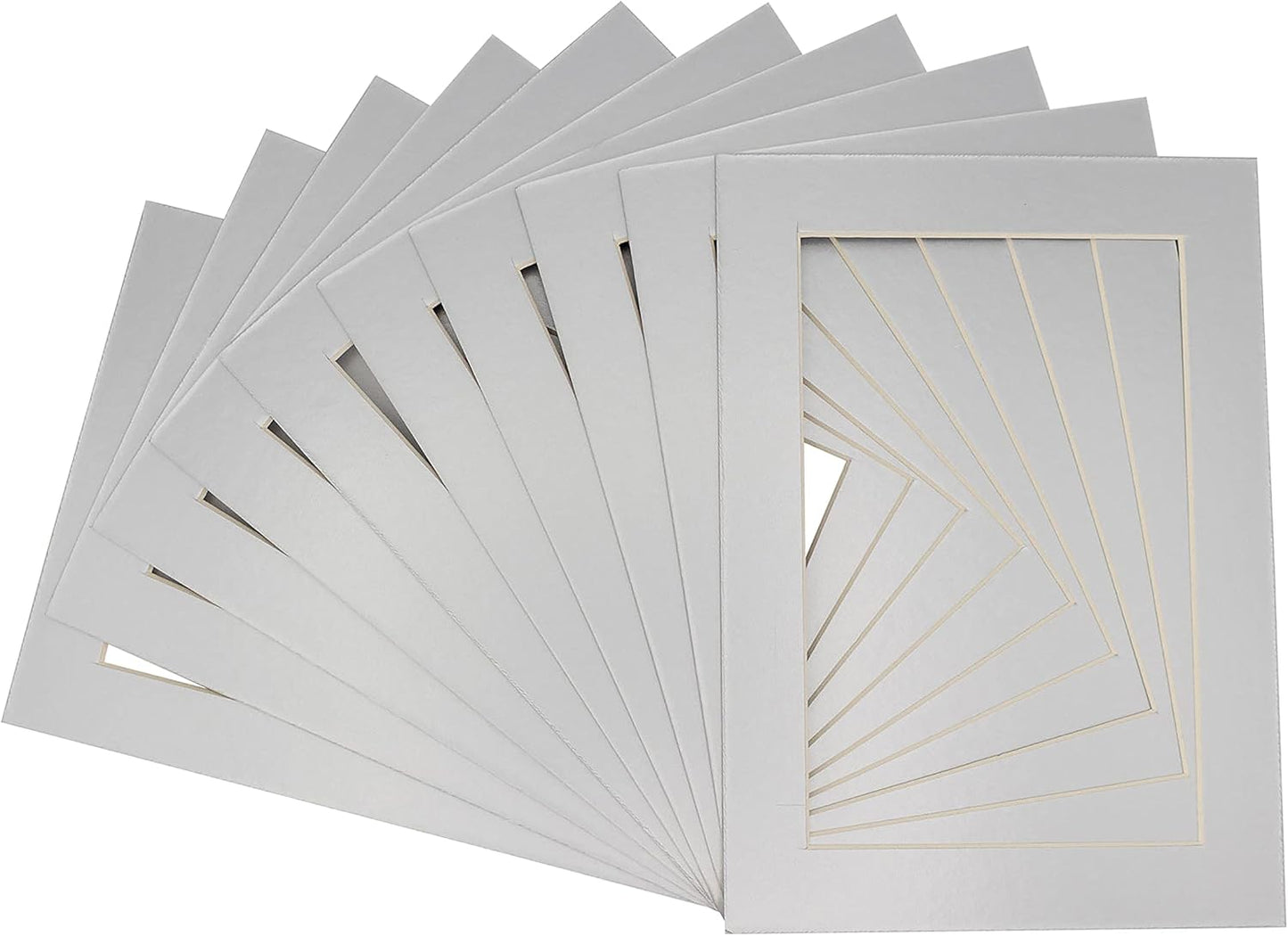 Pack of 25 Acid Free 8x10 Mats Bevel Cut for 5.5x8.5 Photos - Metallic Silver Precut Matboards For Pictures, Photos, Framing - 4-ply Thickness