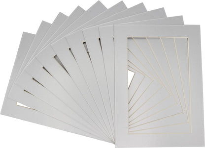 11x14 Mat for 8.5x11 Photo - Precut Metallic Silver Picture Matboard for Frames 11 x 14 Inches - Bevel Cut to Display Art 8.5 x 11 Inches - Acid Free Pack of 10 MATS with Backing Boards & Clear Bags