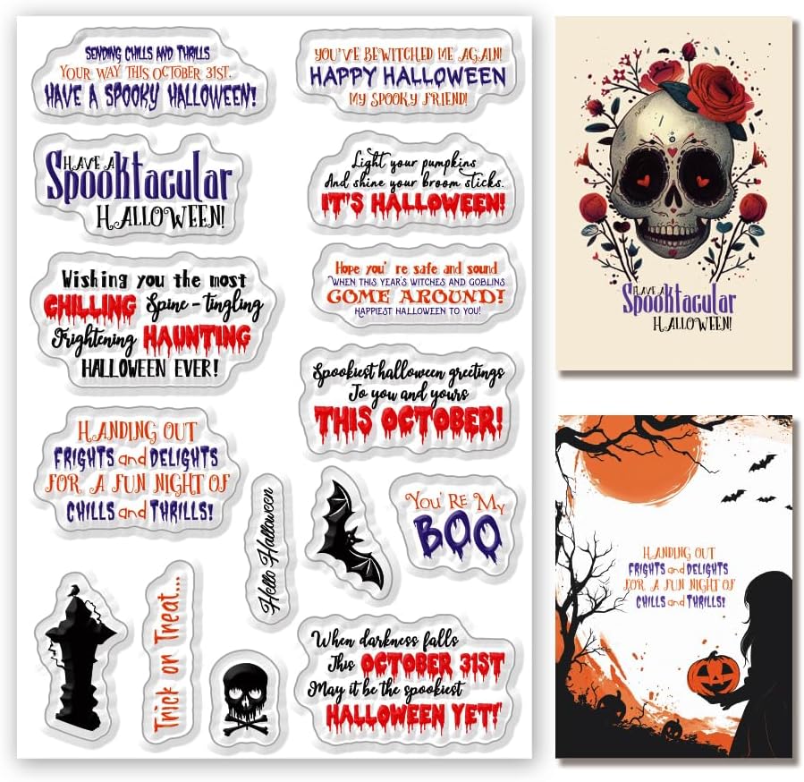 Halloween Words Clear Stamps for Card Making anding Halloween Alphabet Skulls Tombstones Bats Clear Stamps for Card Making Scrapbooking Crafting for DIY Paper Crafts Decoration - Crafty Corner