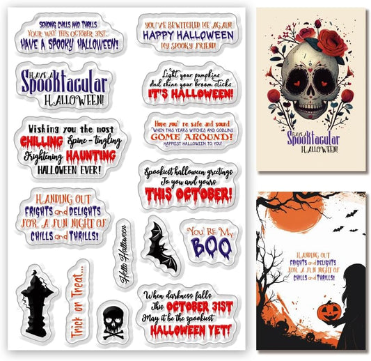 Halloween Words Clear Stamps for Card Making anding Halloween Alphabet Skulls Tombstones Bats Clear Stamps for Card Making Scrapbooking Crafting for DIY Paper Crafts Decoration - Crafty Corner