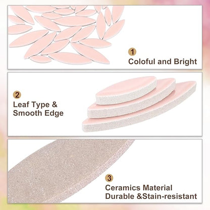 uxcell Ceramic Mosaic Tile, About 200g Teardrop Leaf Tile Mosaic Block for Handicrafts Artwork, Pink