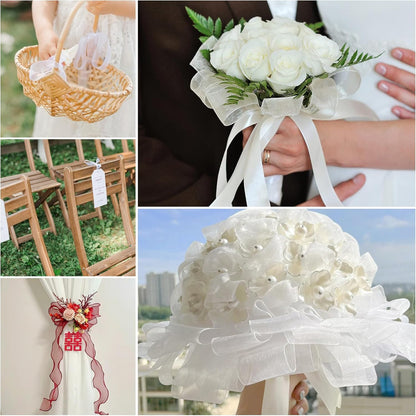 Ribbon for Gift Wrapping 3/4 inch White Sheer Organza Ribbon for Flower Bouquet Tulle Thin Chiffon Ribbons for Wedding Invitations Christmas Halloween Presents Decorations Crafts 50 Yards - Crafty Corner