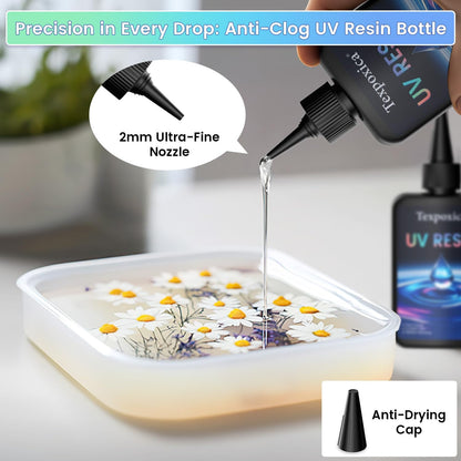 Texpoxica UV Resin 500g-Upgraded UV Resin Kit, Hard Type Crystal Clear Fast Curing UV Epoxy Resin for Craft Jewelry Making