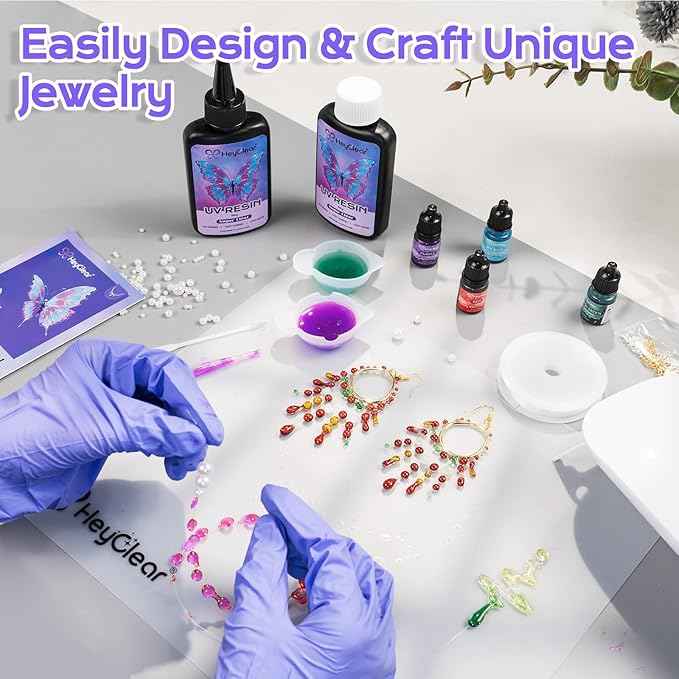 HeyClear UV Resin Kit Jewelry Making Supplies with 18 LED Beads UV Light -200g UV Resina Clear, Hard, Premixed and Fast Curing UV Glue for Coating, Create Decorations, DIY Art Crafts for Adults