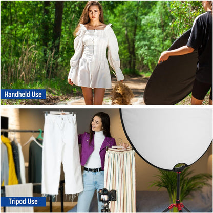 NEEWER 43"/110cm Light Reflector with Handle Grip with 3/8" Thread, 5 in 1 Collapsible Disc Light Diffuser Translucent/Silver/Gold/White/Black for Photography Lighting, Outdoor Lighting, RF-110II