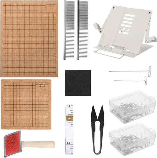 Macrame Board Set 108 Pcs, Dual-Sided Grids, Adjustable Metal Stand And Pins, Includes 7 X 7 In & 11 X 15 In Boards, Ideal For Bracelets, Tapestries & More