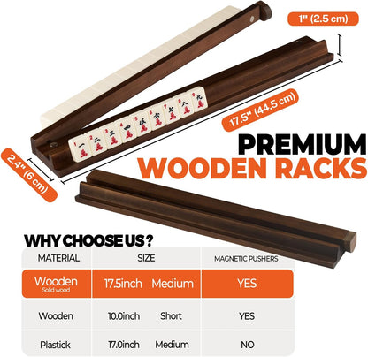 MUTEX American Mahjong Game Set, 166 Premium Mahjong Tile Set with Traveler Size Stylish Blue Carrying Bag, Western Mahjong Set with 4-Piece Walnut Wood Mahjong Racks/Pushers, Mahjong Ma Jong Set