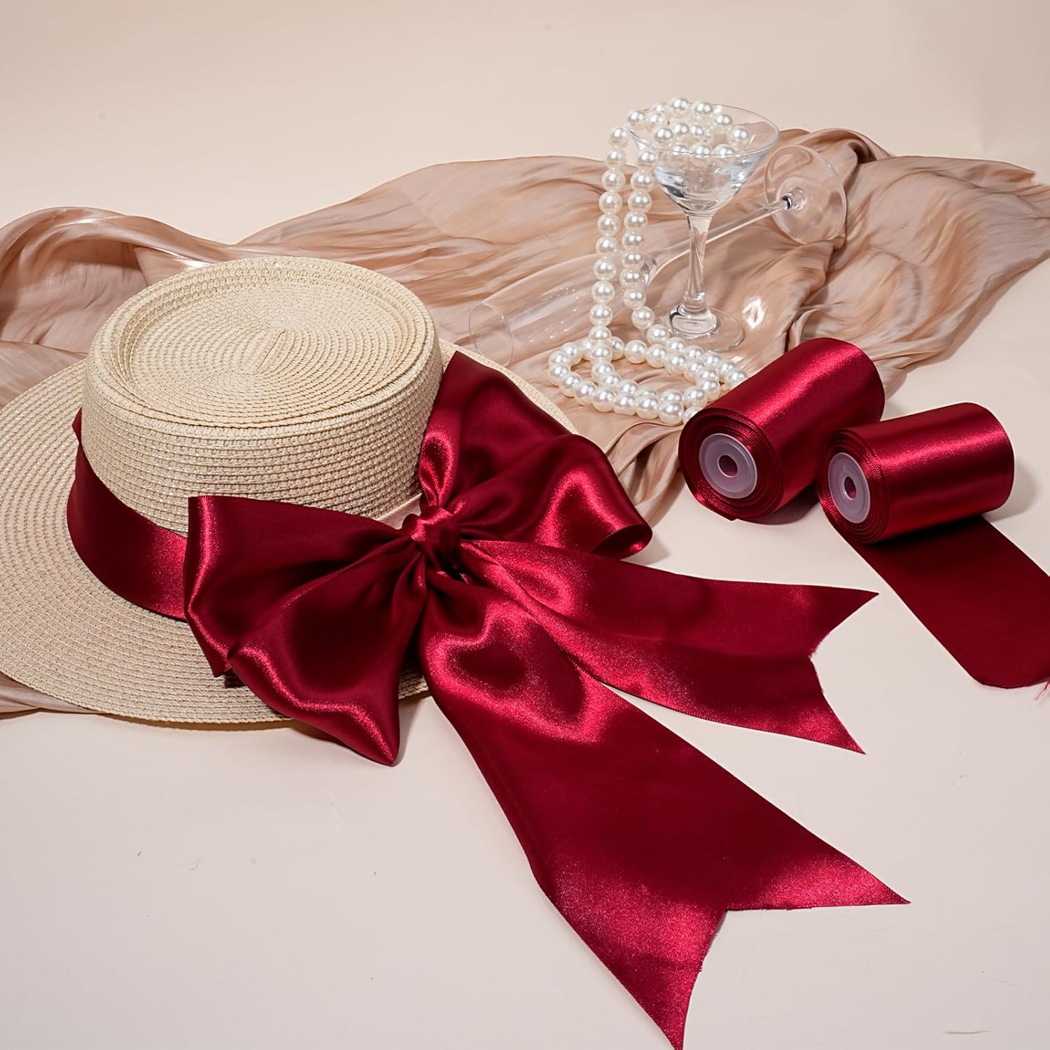 LaRibbons Red Satin Ribbon 4 Inch 10 Yards Christmas Ribbons Double Faced Luxury Burgundy Silk Ribbon for Gift Wrapping Flower Bouquets Bow Christmas Wedding Party Decoration - Crafty Corner