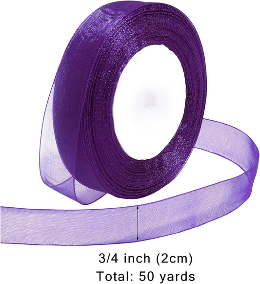 Ribbon for Gift Wrapping 3/4 inch Purple Sheer Organza Ribbon for Flower Bouquet Tulle Thin Chiffon Ribbons for Wedding Invitations Christmas Halloween Presents Decorations Crafts 50 Yards - Crafty Corner
