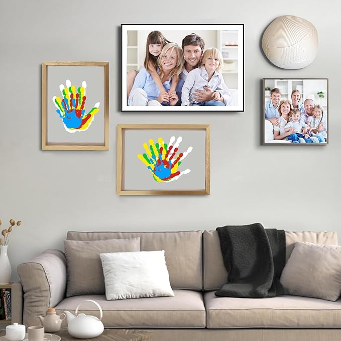 Bixinyo Family Handprint Kit - Baby Hand and Footprint Kit, Adoption Gifts, Family Gifts for Mom, New Parents, Mother's Day, Christmas, DIY Craft Keepsake Wooden Frame, 5 Non-Toxic Paints (Gold)
