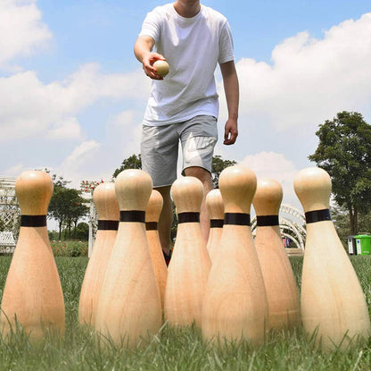 NI-ROU Outdoor Giant Lawn Bowling Games Rubber Wooden Lawn Set Fun Sports Games Outside or Indoor for Family Adults and Kids Backyard Skittles Carrying Bag with 10 Pins and 2 Balls