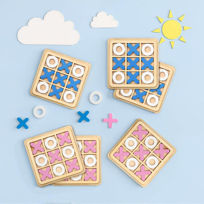 Libima 12 Pcs Wooden Tic Tac Toe Game Mini Family Board Games Classical Puzzle Chess Tabletop Teaches Strategy & Focus, Gifts for Halloween/Road Trip/Travel/Christmas Strategy Toys(Bright Color)