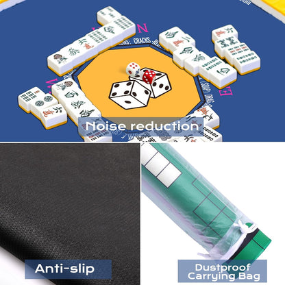 Mahjong Mat for Table 31.5''x31.5'', Non-Slip Mahjong Cloth Cover with Game Rules, Mahjong Tablecloth for Poker, Board Games Table Mat, Card Games, Tile Games, Dominoes (Blue)