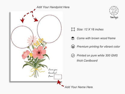 TwoDays Flower Bouquet Handprint Art Craft DIY Kit, Unique Gifts for Mom from Daughter or Son for Mother's Day Birthday Christmas, Gift for Grandma. (Floral-1, Brown)