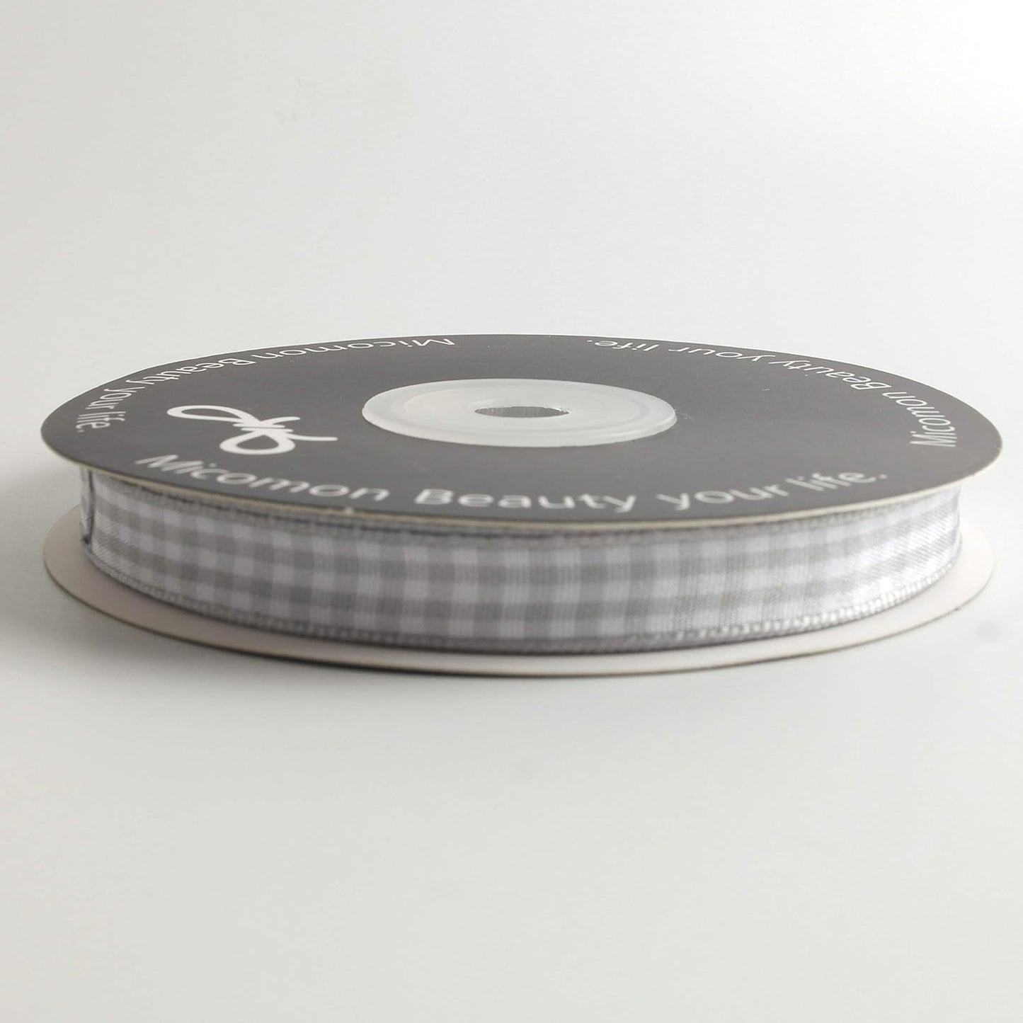 Gray Gingham Plaid Checked Ribbon 25 Yards Each Roll 100% Polyester (3/8",Gray) - Crafty Corner