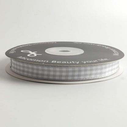 Gray Gingham Plaid Checked Ribbon 25 Yards Each Roll 100% Polyester (3/8",Gray) - Crafty Corner