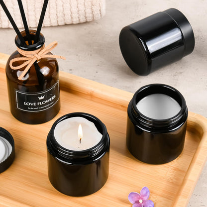 Glass Jars with Lids,Eco-Friendly Cosmetic Containers with Airtight Black Lids & Liners, Multi-Color Options for Cream, Lotion, Body Butter, DIY Skincare Travel Jars (Black, 4oz)