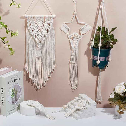 IFNUNLY 8 Set DIY Macrame Kit for Beginners Star Macrame Dream Catcher Handmade Macrame Plant Hanger Kit for Adults Wall Hanging Tapestry with Instruction Birthday Decor