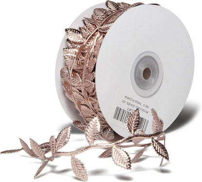 BASOKAN Rose Gold Leaves Ribbon for Wedding Party Home Decorations - 20 Yards - Leaf Trim Rope for Garland and DIY Crafts - Crafty Corner