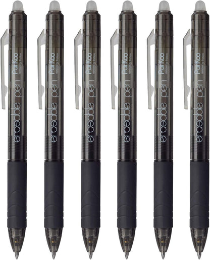 ParKoo Retractable Erasable Gel Pens Clicker, Fine Point, Make Mistake Disappear, Black Ink for Note Taking and Crossword Puzzles, 6-Pack