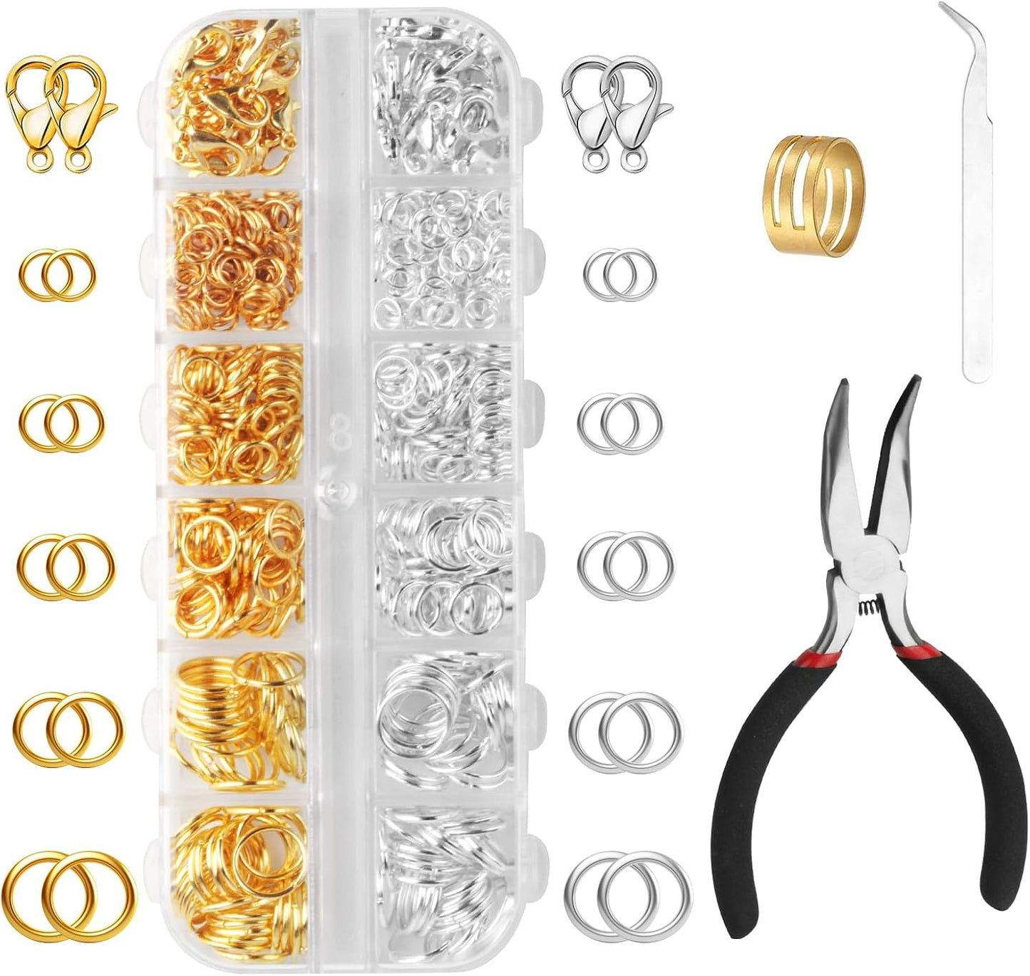 1440 Pcs Jump Rings for Jewelry Making Kits, Silver Gold Jewelry Jump RingsJewelry Repair Kit for Necklaces Lobster Clasps DIY Crafts Keychains Repair Supplies Tools, with Pliers/Tweezers/Ring - Crafty Corner