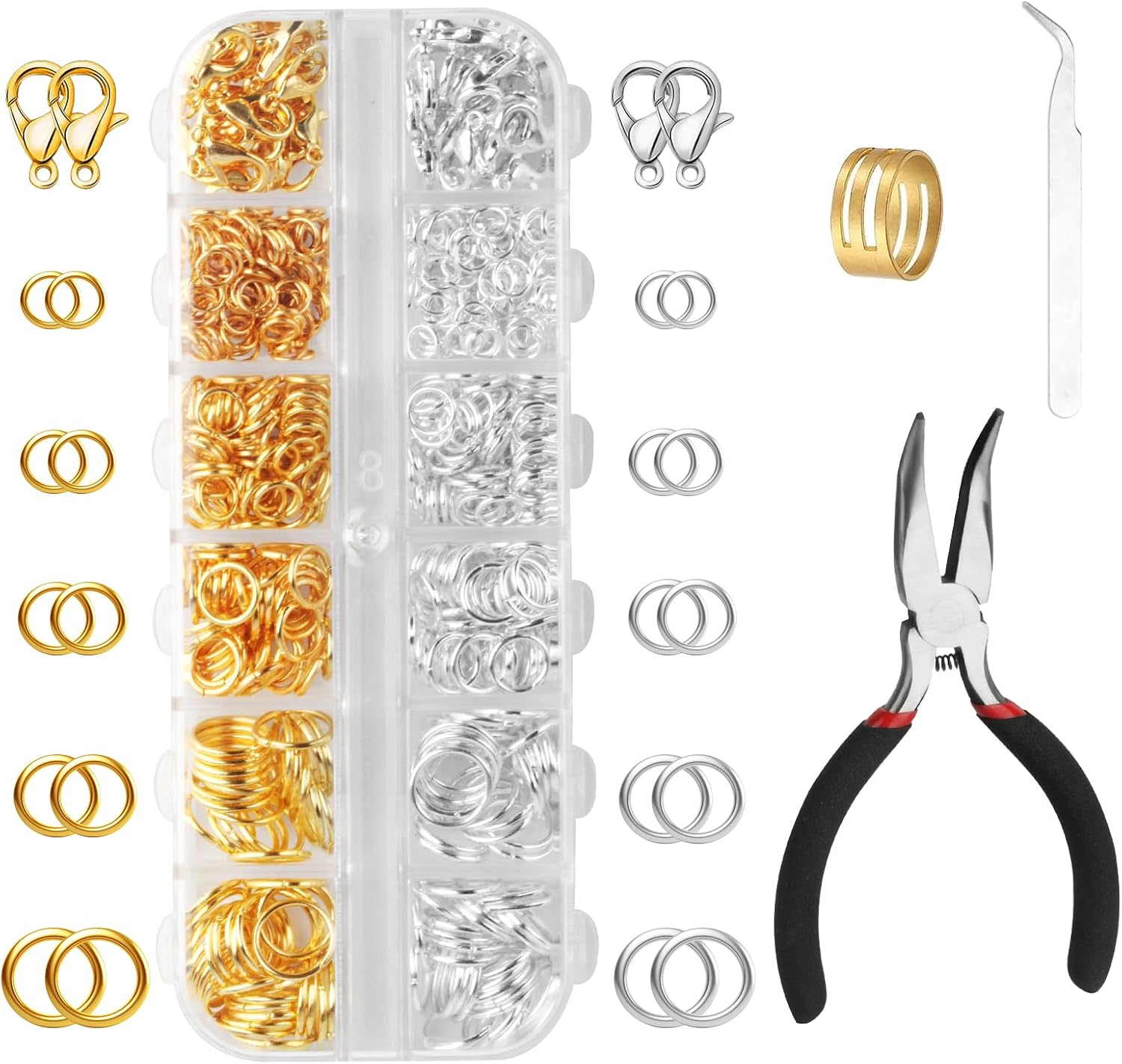 1440 Pcs Jump Rings for Jewelry Making Kits, Silver Gold Jewelry Jump RingsJewelry Repair Kit for Necklaces Lobster Clasps DIY Crafts Keychains Repair Supplies Tools, with Pliers/Tweezers/Ring - Crafty Corner