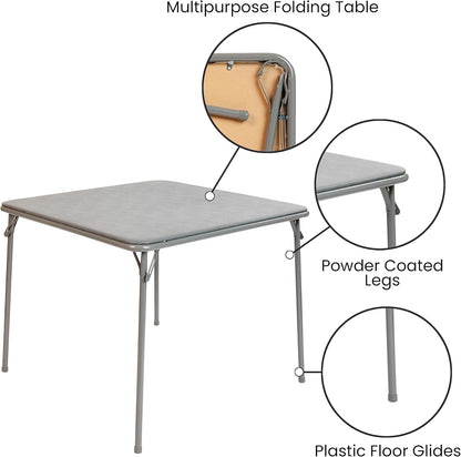 EMMA + OLIVER 33.5" Square Multipurpose Folding Card Table for 4 Players, Portable Square Folding Table with Padded Vinyl Top, Gray