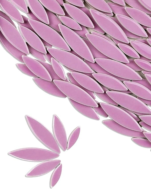 200g Ceramic Petals Bulk Mosaic Tiles for Craft, Small Oval Stepping Stone Kit, Glazed Porcelain Pieces for Coaster Tray House Number Mirror Lamp Home Decorations (Lilac)