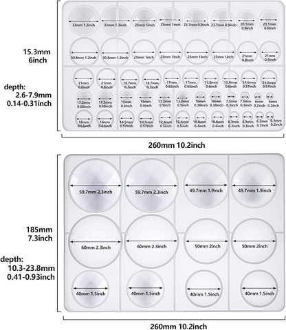 FUNSHOWCASE Cabochon Gem Resin Silicone Molds for Cake Decoration, Polymer Clay, UV Epoxy Urethane Polyresin Jewelry Making, Faceted and Round Domes Set of 2 Trays Circle Diameter 0.2-2.3inch