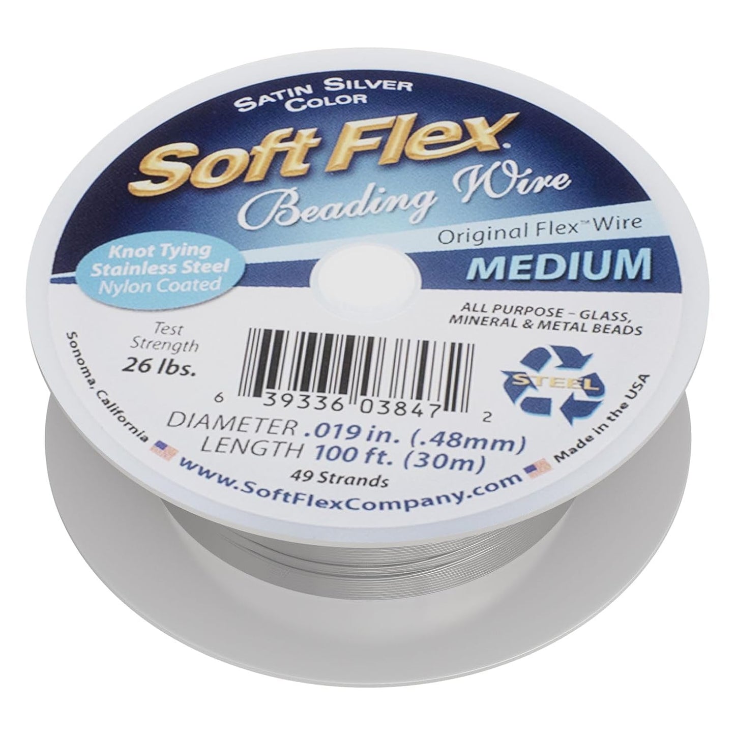 Soft Flex 49 Strand Beading Wire - Medium 0.19 Diameter - 100 Feet Nylon Design Wire - Crafty Corner
