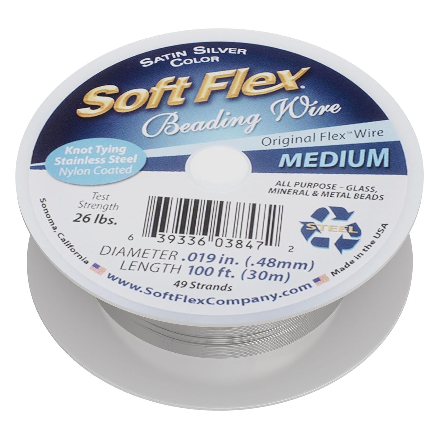 Soft Flex 49 Strand Beading Wire - Medium 0.19 Diameter - 100 Feet Nylon Design Wire - Crafty Corner