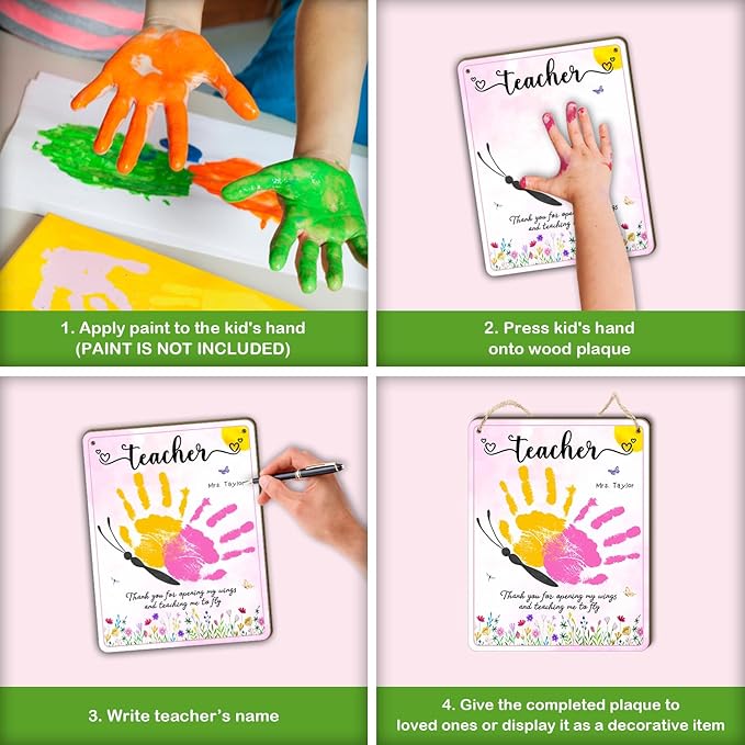 DIY Butterfly Handprints Craft Sign Gift for Daycare PreK Preschool Kindergarten Teacher, Butterfly Craft Teacher Appreciation Keepsake, End of Year Gifts from Students, Thank You For Opening My Wings