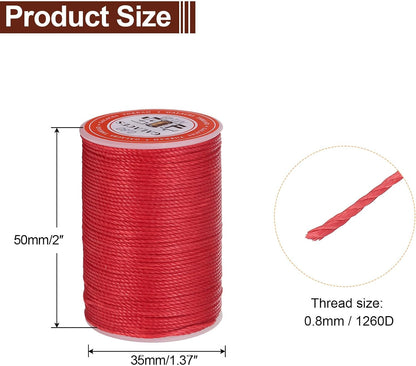 uxcell Round Leather Sewing Waxed Thread, 55m / 60 Yards Wax Polyester String, 0.8mm Waxed Stitching Cord for Leather Crafts, Bookbinding, Bracelets Braided, Red