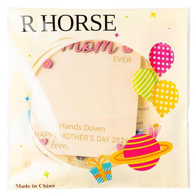 R HORSE 3D Mother's Day Handprint Art Craft - Best Mom Ever Handprint Wooden Hanging Sign DIY Baby's First Mothers Day Birthday Handprint Making Sign for Mom Gift, Children Toddler Baby Keepsake