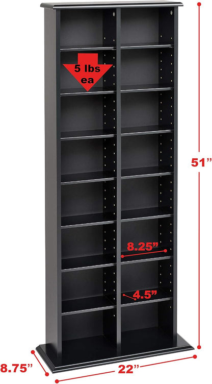 Prepac 2 Column Tall Cabinet Media Storage, 22" Wide, Black