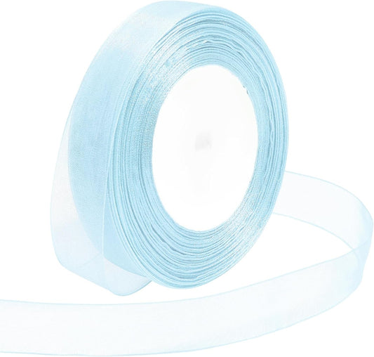 Ribbon for Gift Wrapping 3/4 inch Light Blue Sheer Organza Ribbon for Flower Bouquet Tulle Thin Chiffon Ribbons for Wedding Invitations Christmas Halloween Presents Decorations Crafts 50 Yards - Crafty Corner
