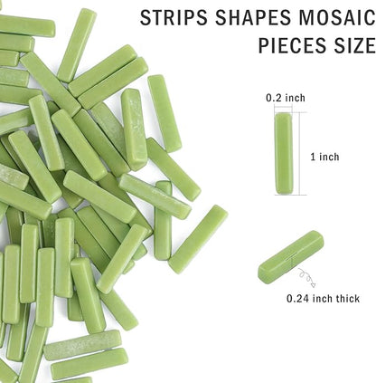 Youway Style Green Mosaic Tiles for Crafts Bulk,150g Strips Shapes Mosaic Glass Pieces,Glass Mosaic Garden Craft Kit