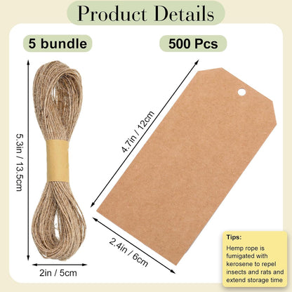 Gersoniel 200 Pcs Kraft Paper Gift Tags with String 4.7" x 2.4" Cardboard Price Tag Name Tag Vintage Wedding Birthday Hang Brown Tags with Twine Blank Gift Tag for Wedding Birthday Holiday Art & Craft