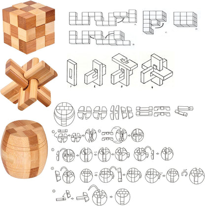 VolksRose 9pcs Wooden Brain Teaser Puzzles, IQ Challenge Puzzle Games, Logic Smart Mind Puzzle Box Lock Toy Removing Assembling 3D Small Puzzle Gift Set for Adults Teenagers Kids, 1.8inch 4.5cm