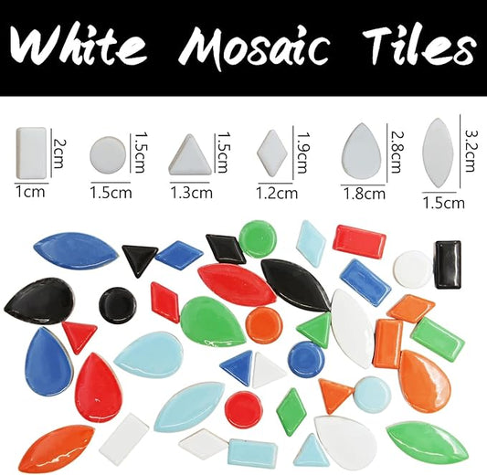 White Mosaic Tiles Raindrops Shapes for Crafts Bulk, 50 Pieces Teardrops Shapes Ceramic Tiles Multiple Colors for Projects Home Decoration