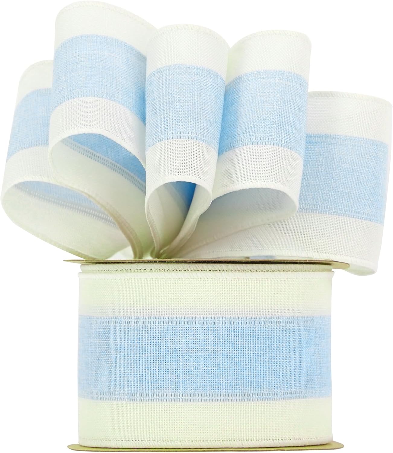 MEEDEE Blue and White Stripe Ribbon Wired Ribbon 2.5 Inch Light Blue Burlap Ribbon with Ivory Stripe Edge Wreath Supplies, Baby Shower Decorations, Crafts Bow Making (10 Yards) - Crafty Corner