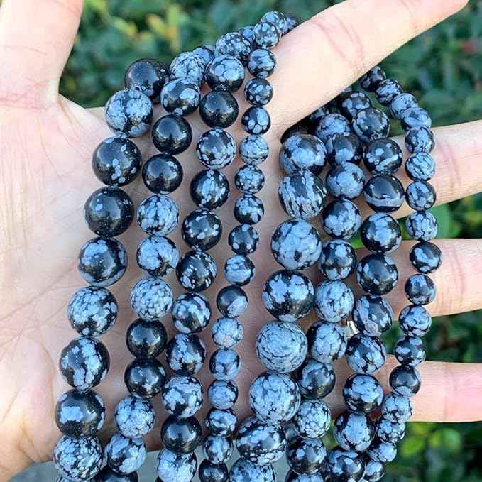 180pcs Adabele Natural Snowflake Obsidian Healing Gemstone 4mm (0.16 inch) Small Round Beads Gem Stone Spacer for Craft Jewelry Making GF14-4