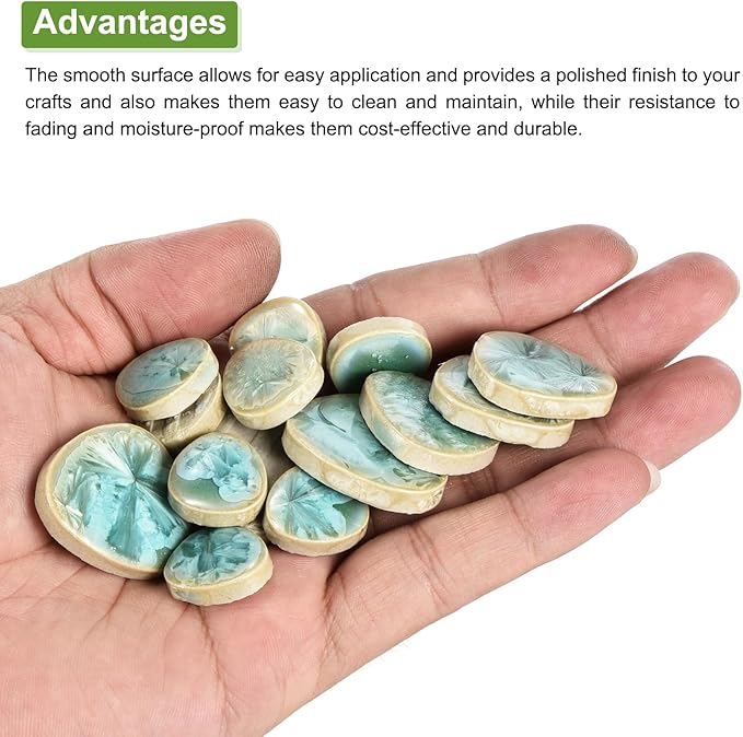 MECCANIXITY 200g Ceramic Mosaic Tiles for Crafts Bulk, Pebble Ice Green Ceramic Tiles for Mosaic Kits Garden Stepping Stone Cup Mat