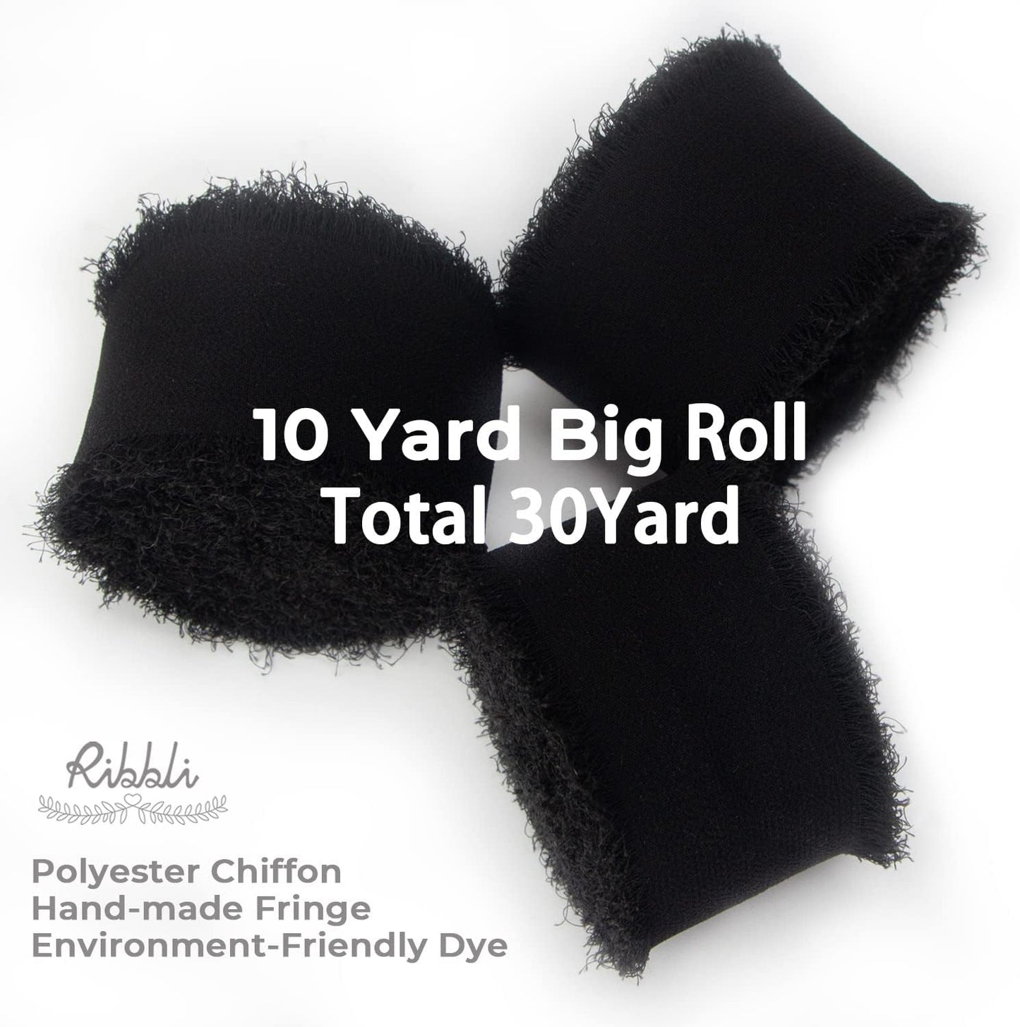 Ribbli Black Chiffon Ribbon - 1.5 inch x 30 Yard Handmade Silk, Fringe Chiffon for Wedding Invitations, Gift Wrapping, Bridal Bouquets, Flower Arrangement - Crafty Corner