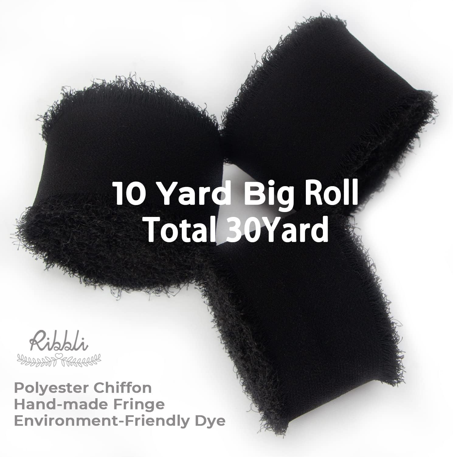 Ribbli Black Chiffon Ribbon - 1.5 inch x 30 Yard Handmade Silk, Fringe Chiffon for Wedding Invitations, Gift Wrapping, Bridal Bouquets, Flower Arrangement - Crafty Corner