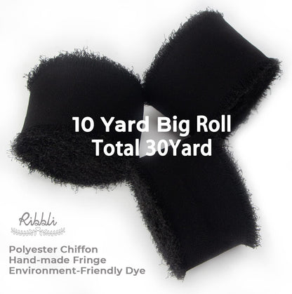 Ribbli Black Chiffon Ribbon - 1.5 inch x 30 Yard Handmade Silk, Fringe Chiffon for Wedding Invitations, Gift Wrapping, Bridal Bouquets, Flower Arrangement - Crafty Corner