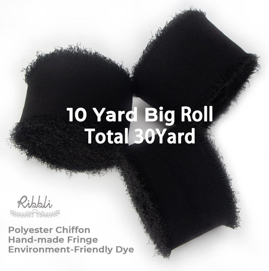 Ribbli Black Chiffon Ribbon - 1.5 inch x 30 Yard Handmade Silk, Fringe Chiffon for Wedding Invitations, Gift Wrapping, Bridal Bouquets, Flower Arrangement - Crafty Corner